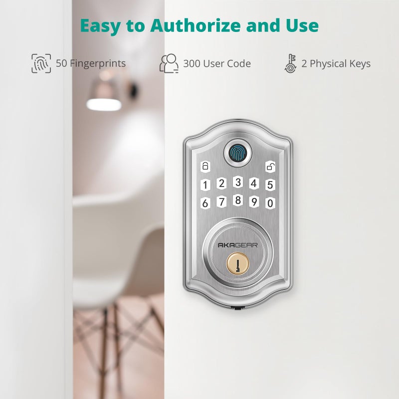 قفل باب ببصمة الإصبع من AkaGear DS10 - قفل باب دخول بدون مفتاح لوحة مفاتيح إلكترونية Deadbolt قفل باب ذكي قفل لوحة مفاتيح للباب الأمامي قفل تلقائي وقفل بلمسة واحدة - نيكل ساتان - Image 4